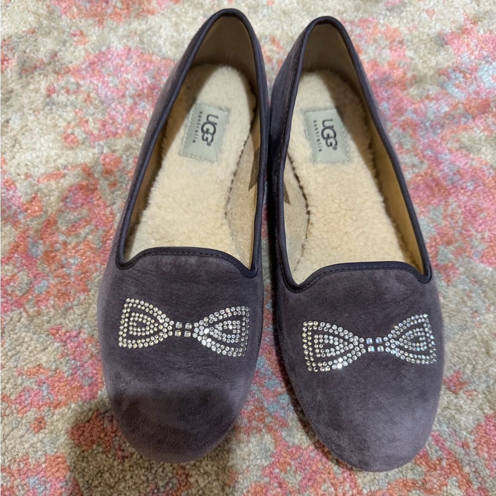 UGG Women's Purple Suede Slippers with Rhinestone Bow